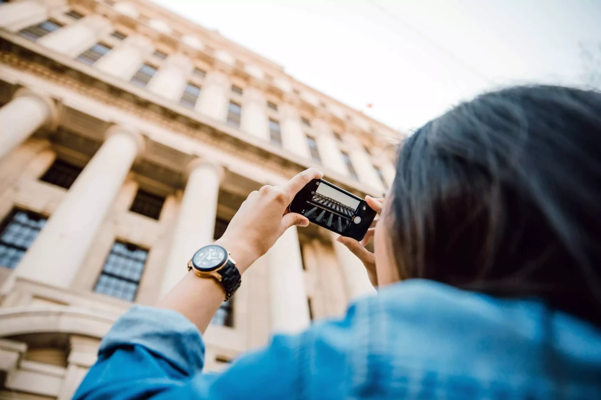 Tourist and building